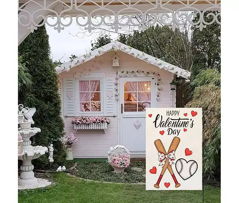 Joyeuse Saint-Valentin Drapeau de Jardin Cœurs d'Amour Drapeau de Bienvenue pour Cour Drapeau de Fête d'Anniversaire de Mariage Décor de Cadeau de Saint-Valentin Simple Face 12x18 Pouces