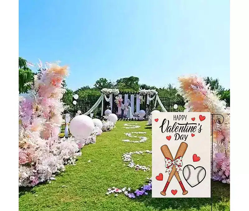 Joyeuse Saint-Valentin Drapeau de Jardin Cœurs d'Amour Drapeau de Bienvenue pour Cour Drapeau de Fête d'Anniversaire de Mariage Décor de Cadeau de Saint-Valentin Simple Face 12x18 Pouces
