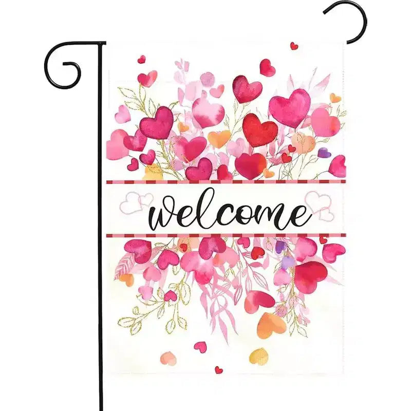 Lomsoe Valentines Day Welcome Garden Flag Red Pink Love Hearts Yard Flag Anniversary Wedding Flag Valentines Gift Decor Single Side 12x18Inch