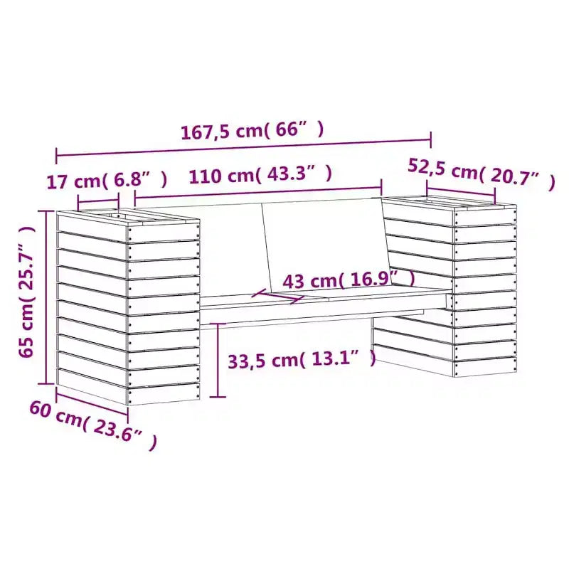 Banc de jardin avec jardinière, mobilier d'extérieur pour balcon, en pin massif