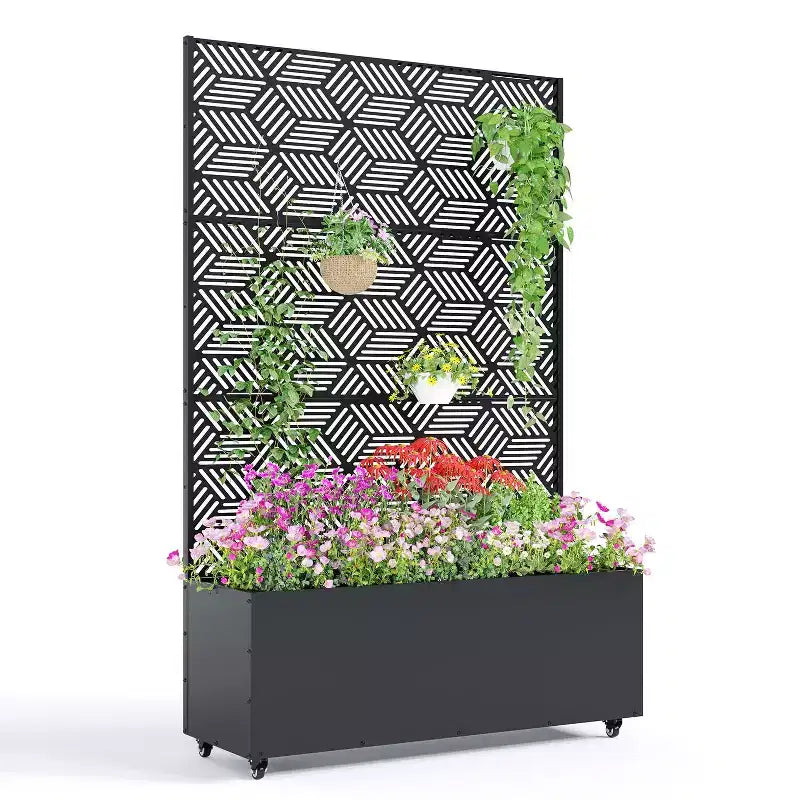 Grande jardinière surélevée en métal avec treillis C profondeur 40 cm, jardinière d'extérieur mobile, brise-vue, trous de drainage