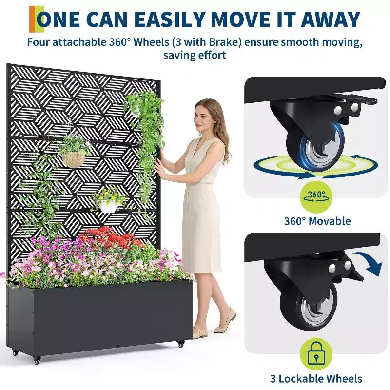 Grande jardinière surélevée en métal avec treillis C profondeur 40 cm, jardinière d'extérieur mobile, brise-vue, trous de drainage