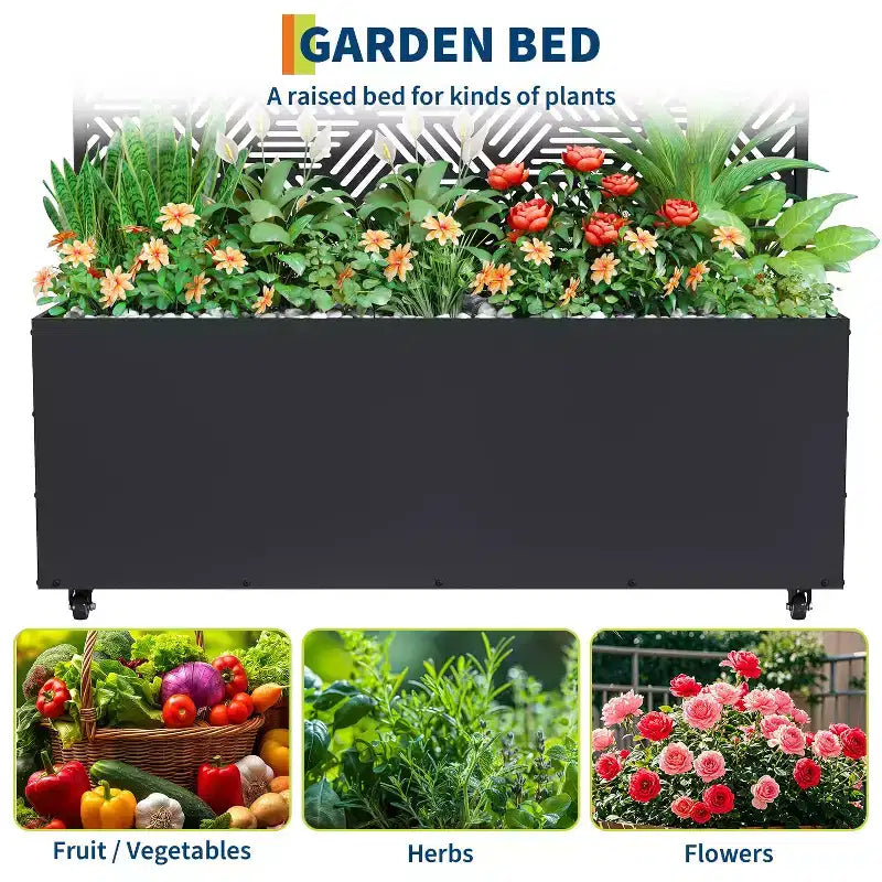 Grande jardinière surélevée en métal avec treillis C profondeur 40 cm, jardinière d'extérieur mobile, brise-vue, trous de drainage