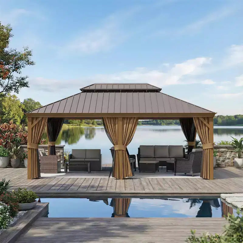 Gazebo en aluminium robuste de 20'x14' : Capacité de 952 kg, résistant aux vents de 87 km/h et système de rideaux à triple épaisseur
