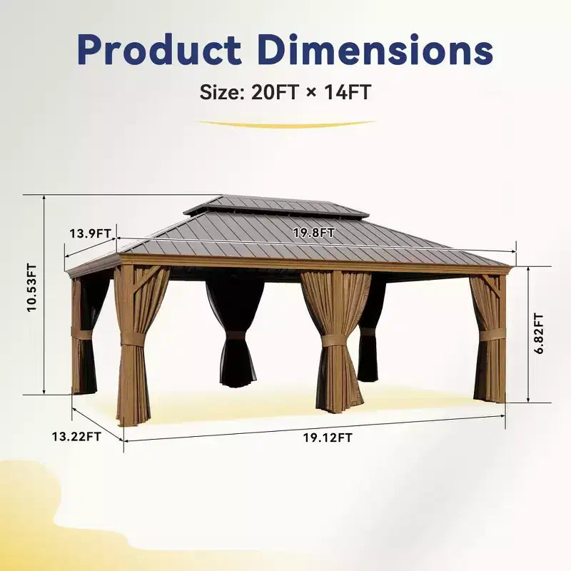 Gazebo en aluminium robuste de 20'x14' : Capacité de 952 kg, résistant aux vents de 87 km/h et système de rideaux à triple épaisseur