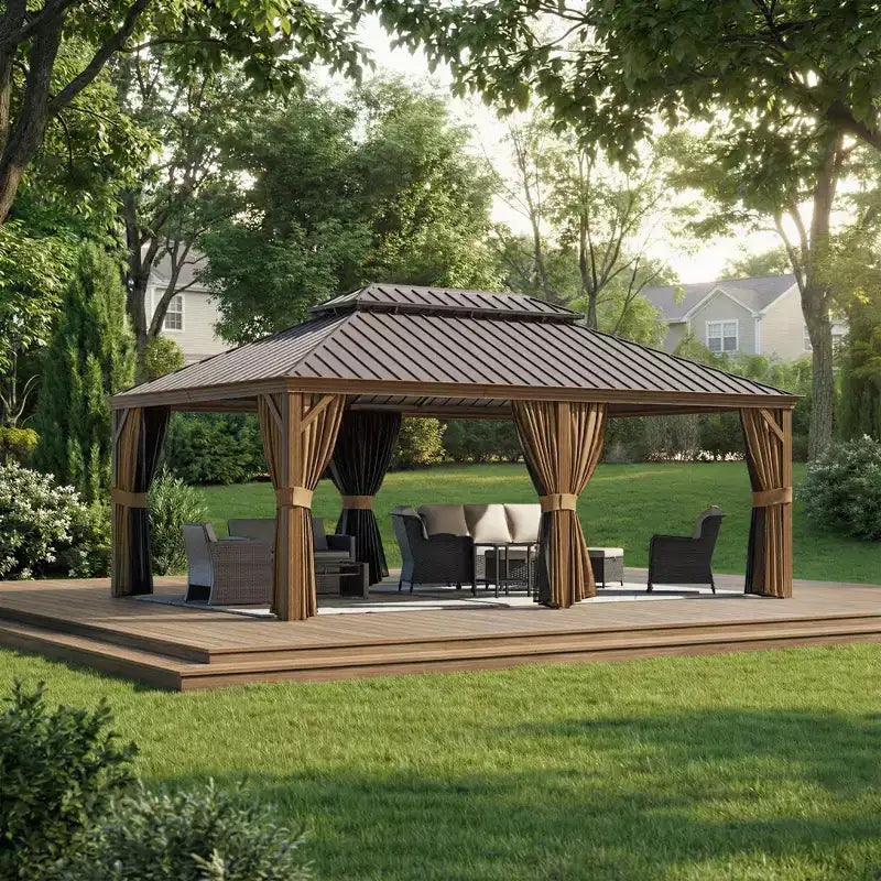 Gazebo en aluminium robuste de 20'x14' : Capacité de 952 kg, résistant aux vents de 87 km/h et système de rideaux à triple épaisseur