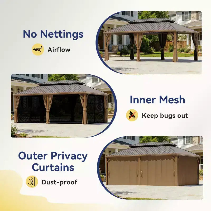 Gazebo en aluminium robuste de 20'x14' : Capacité de 952 kg, résistant aux vents de 87 km/h et système de rideaux à triple épaisseur
