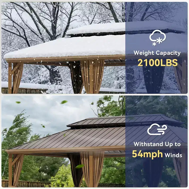 Gazebo en aluminium robuste de 20'x14' : Capacité de 952 kg, résistant aux vents de 87 km/h et système de rideaux à triple épaisseur