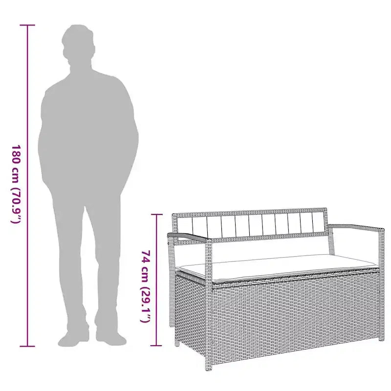 Banc de rangement de jardin en rotin synthétique, acier thermolaqué, contreplaqué