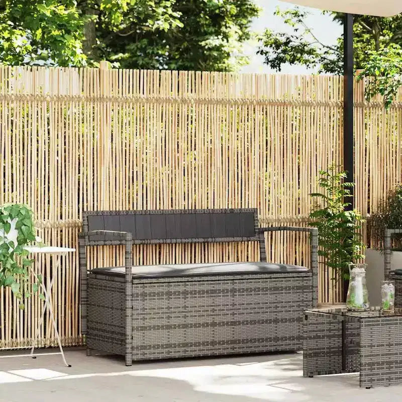 Banc de rangement de jardin en rotin synthétique, acier thermolaqué, contreplaqué