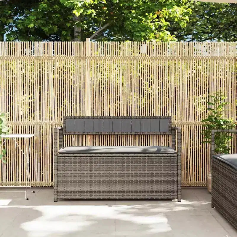 Banc de rangement de jardin en rotin synthétique, acier thermolaqué, contreplaqué