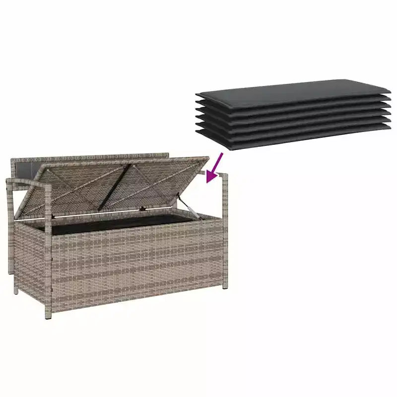 Banc de rangement de jardin en rotin synthétique, acier thermolaqué, contreplaqué