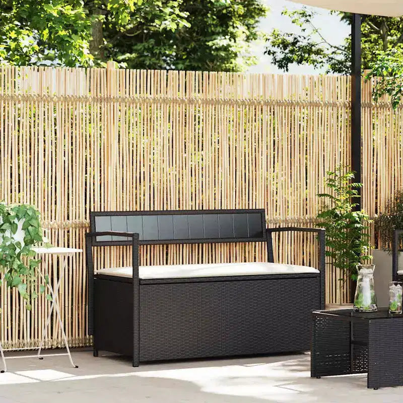 Banc de rangement de jardin en rotin synthétique, acier thermolaqué, contreplaqué