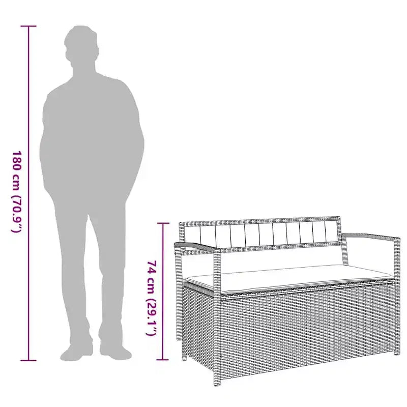 Banc de rangement de jardin en rotin synthétique, acier thermolaqué, contreplaqué
