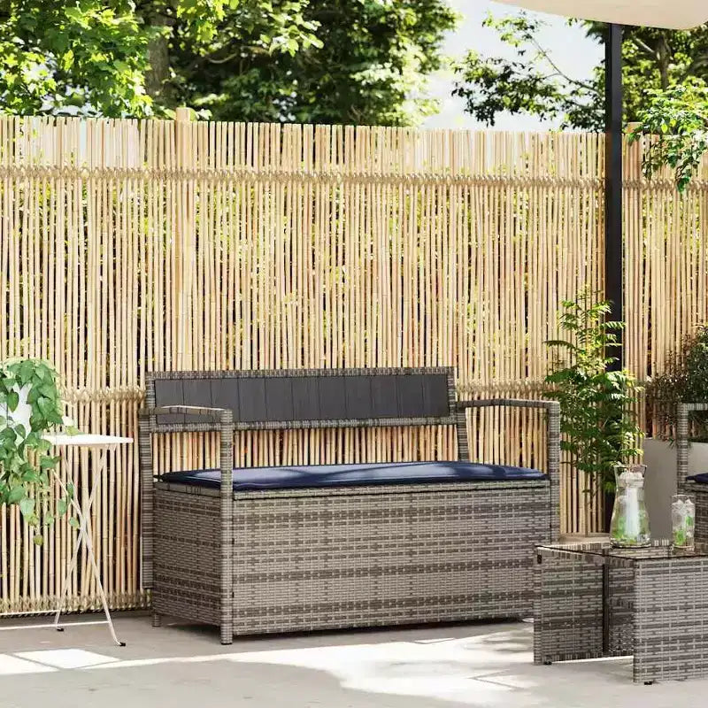 Banc de rangement de jardin en rotin synthétique, acier thermolaqué, contreplaqué