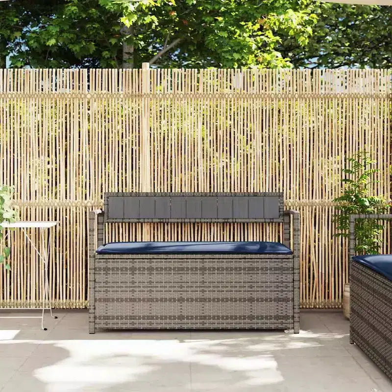 Banc de rangement de jardin en rotin synthétique, acier thermolaqué, contreplaqué
