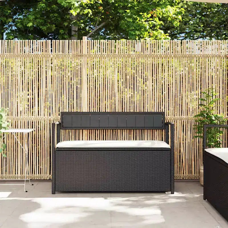 Banc de rangement de jardin en rotin synthétique, acier thermolaqué, contreplaqué