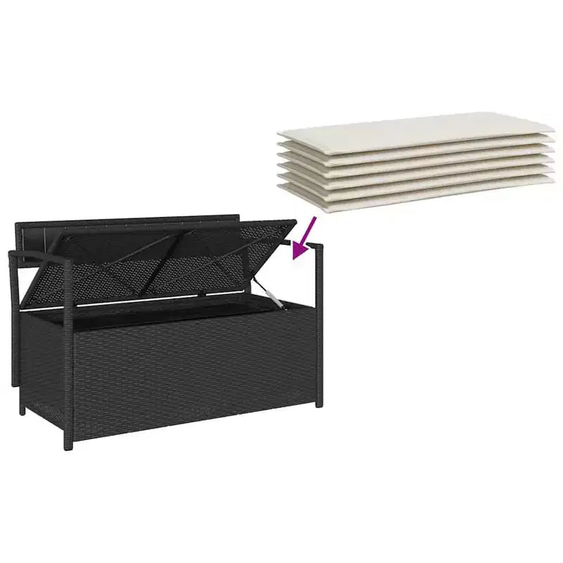 Banc de rangement de jardin en rotin synthétique, acier thermolaqué, contreplaqué