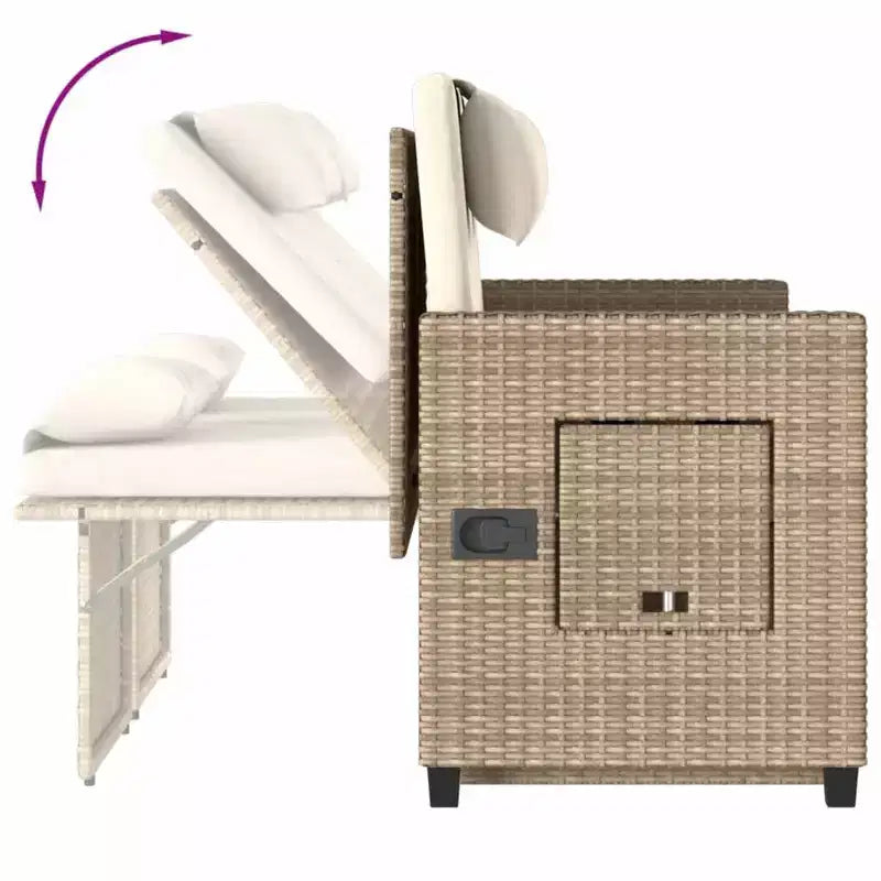 Banc de jardin inclinable avec coussins en poly rotin pour extérieur et balcon