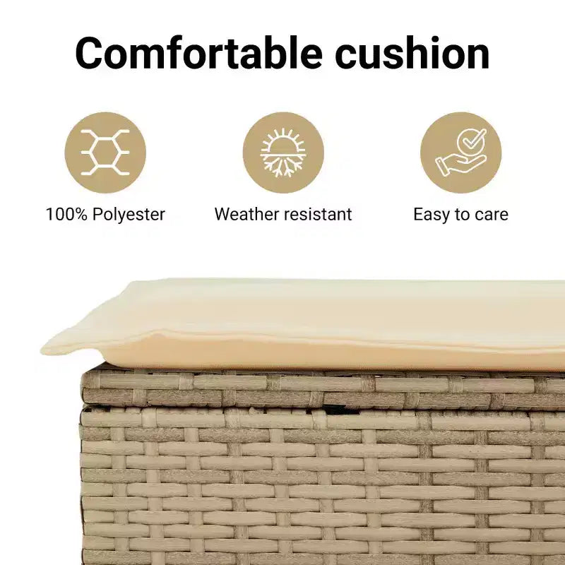 Banc de jardin inclinable avec coussins en poly rotin pour extérieur et balcon