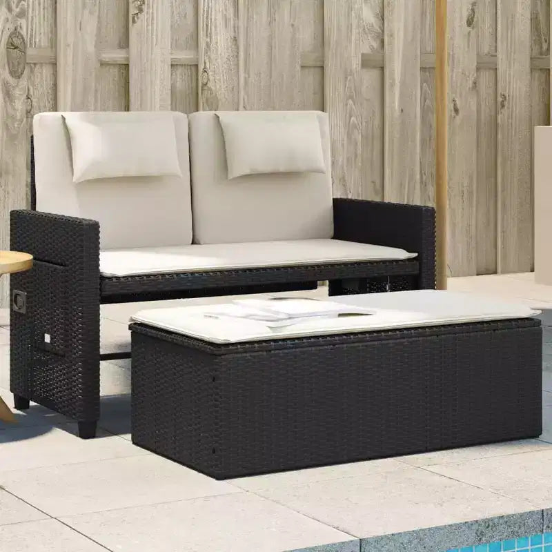 Banc de jardin inclinable avec coussins en poly rotin pour extérieur et balcon