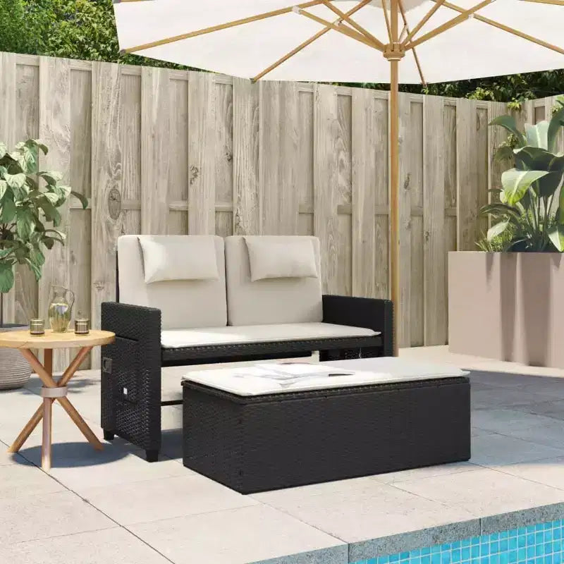 Banc de jardin inclinable avec coussins en poly rotin pour extérieur et balcon