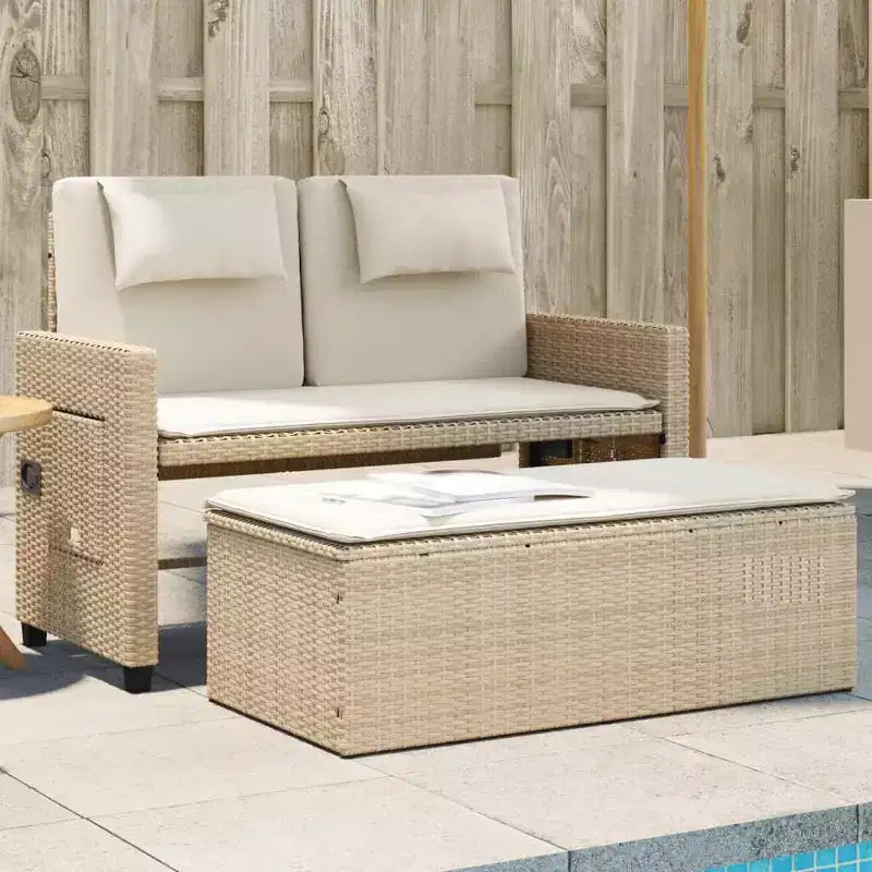Banc de jardin inclinable avec coussins en poly rotin pour extérieur et balcon