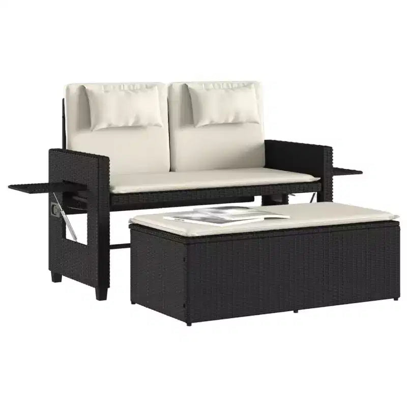 Banc de jardin inclinable avec coussins en poly rotin pour extérieur et balcon