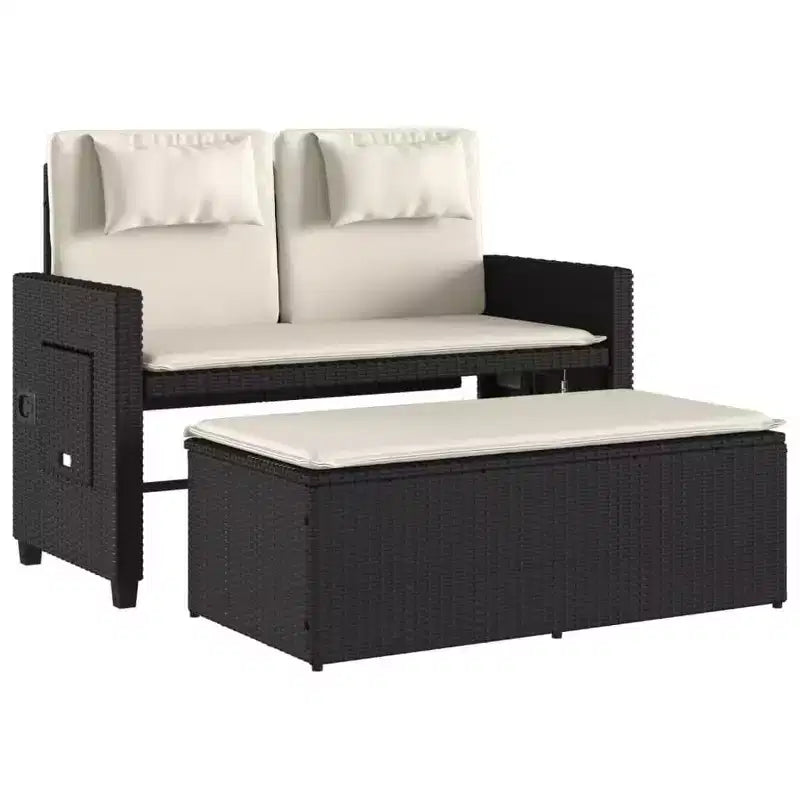 Banc de jardin inclinable avec coussins en poly rotin pour extérieur et balcon