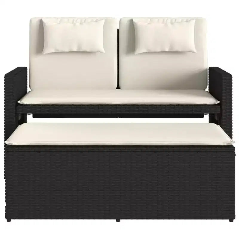 Banc de jardin inclinable avec coussins en poly rotin pour extérieur et balcon