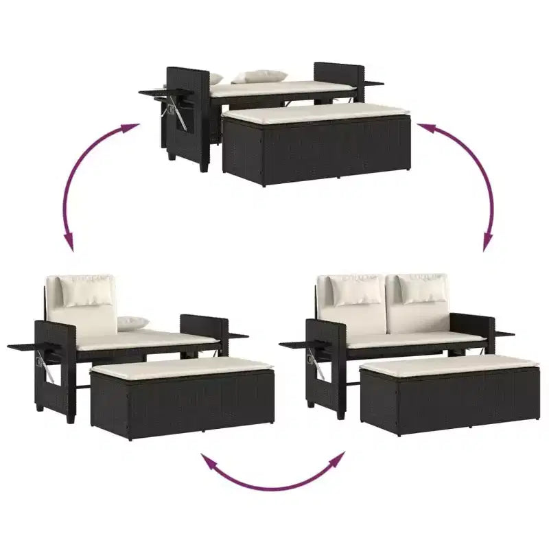 Banc de jardin inclinable avec coussins en poly rotin pour extérieur et balcon