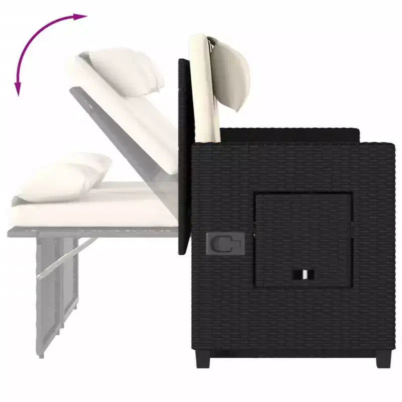 Banc de jardin inclinable avec coussins en poly rotin pour extérieur et balcon