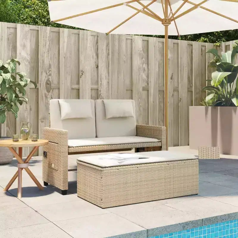 Banc de jardin inclinable avec coussins en poly rotin pour extérieur et balcon