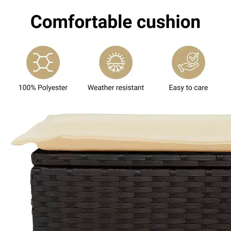 Banc de jardin inclinable avec coussins en poly rotin pour extérieur et balcon