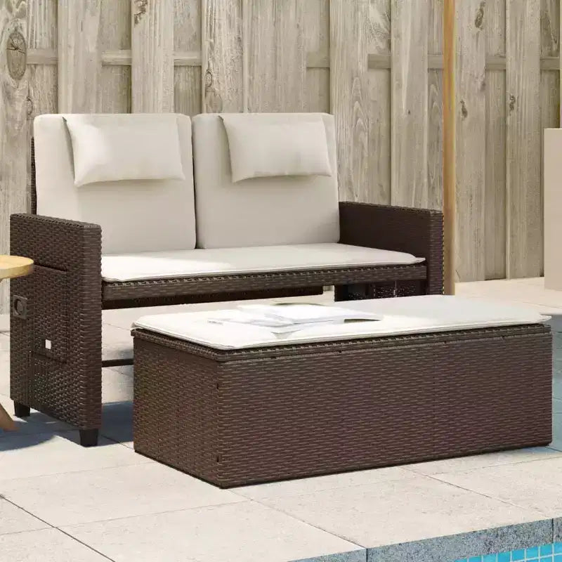 Banc de jardin inclinable avec coussins en poly rotin pour extérieur et balcon