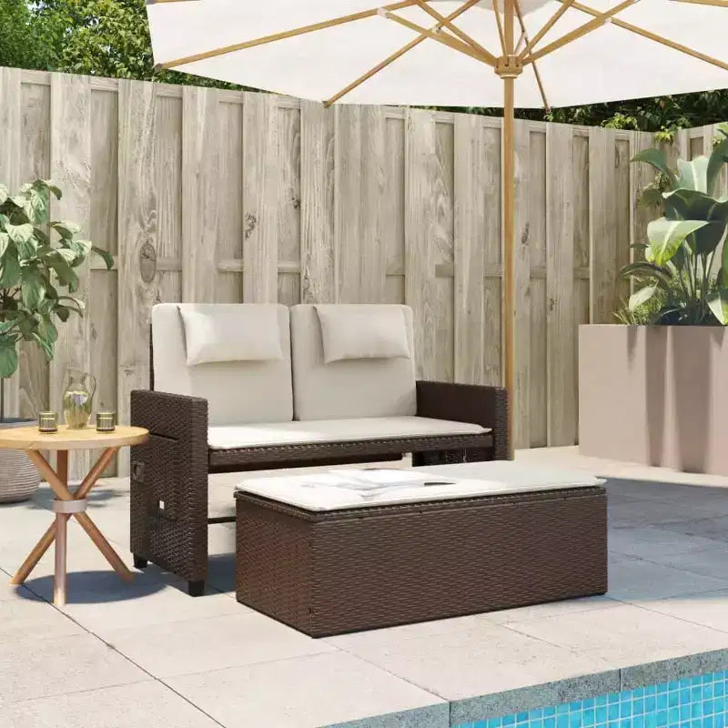 Banc de jardin inclinable avec coussins en poly rotin pour extérieur et balcon