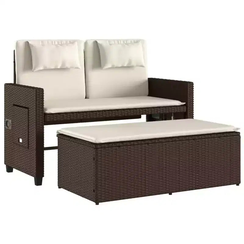 Banc de jardin inclinable avec coussins en poly rotin pour extérieur et balcon