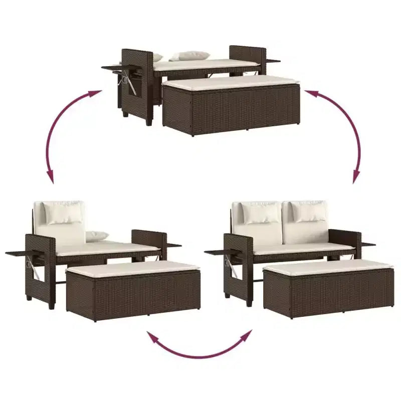 Banc de jardin inclinable avec coussins en poly rotin pour extérieur et balcon