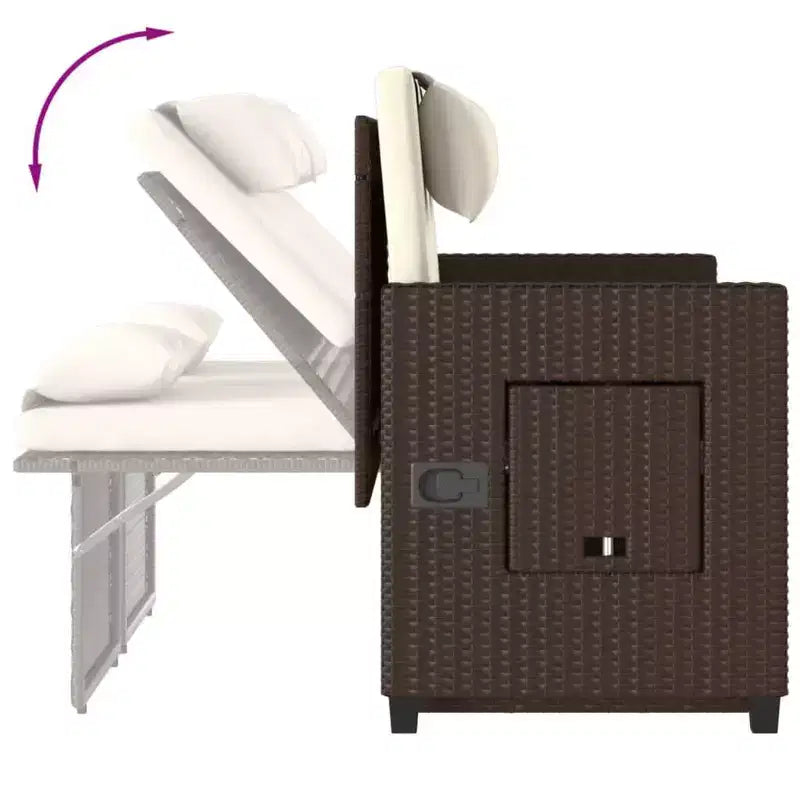 Banc de jardin inclinable avec coussins en poly rotin pour extérieur et balcon