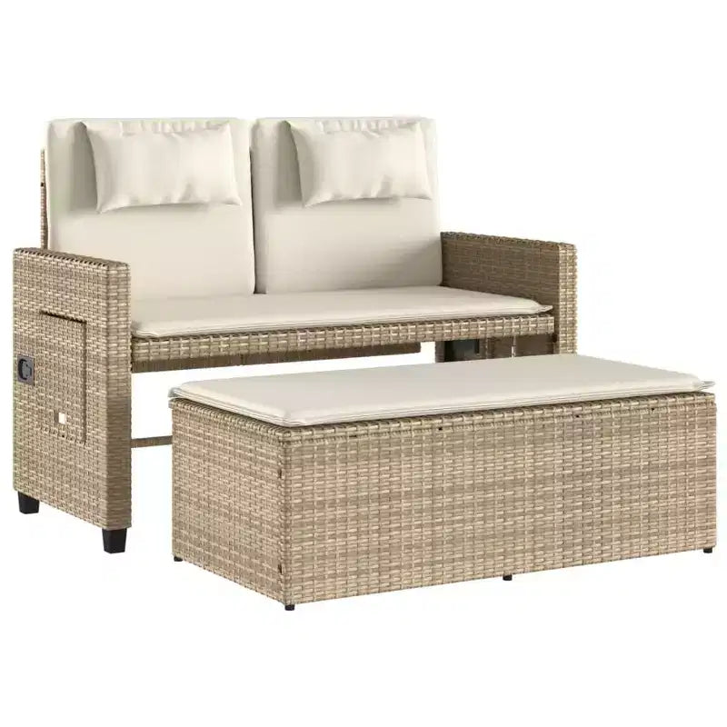 Banc de jardin inclinable avec coussins en poly rotin pour extérieur et balcon