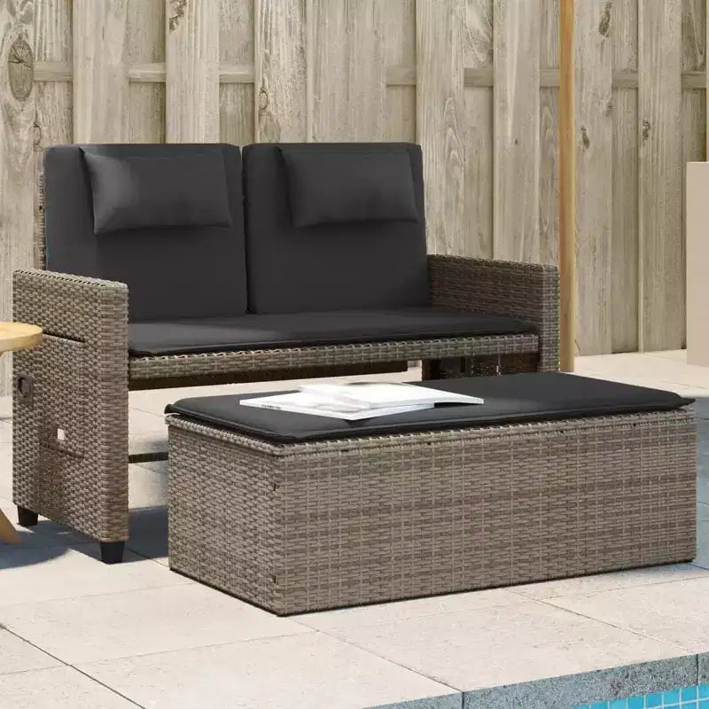 Banc de jardin inclinable avec coussins en poly rotin pour extérieur et balcon