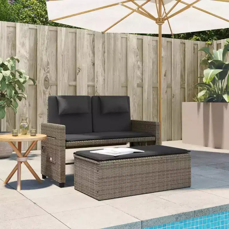 Banc de jardin inclinable avec coussins en poly rotin pour extérieur et balcon