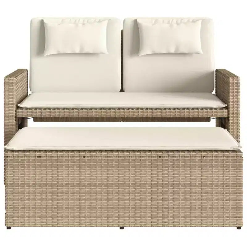 Banc de jardin inclinable avec coussins en poly rotin pour extérieur et balcon