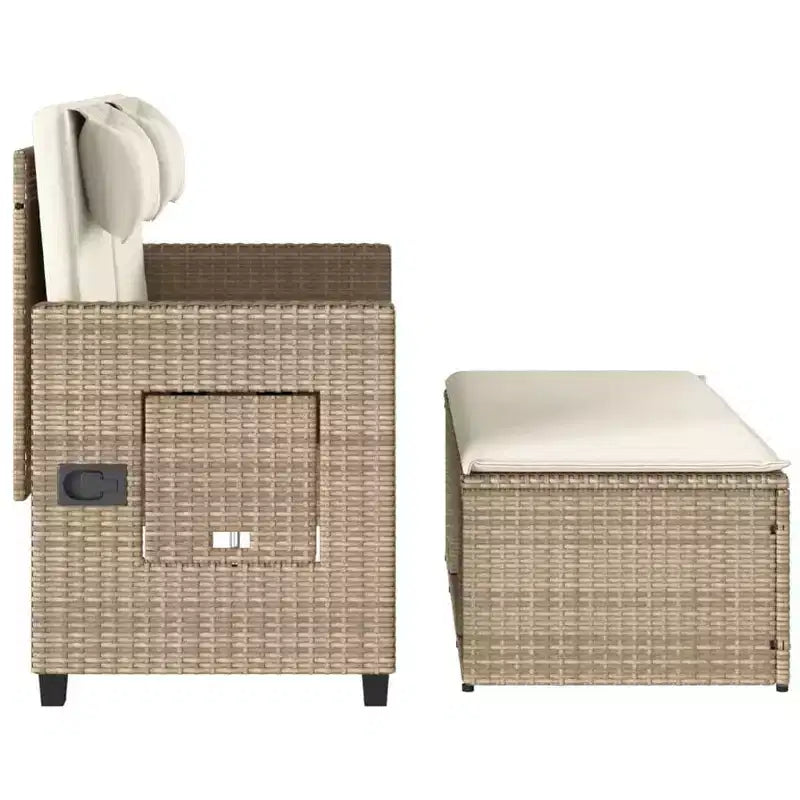 Banc de jardin inclinable avec coussins en poly rotin pour extérieur et balcon