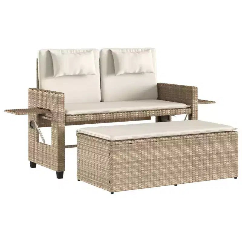 vidaXL Reclining Patio Bench with Cushions Outdoor Garden Balcony Poly Rattan