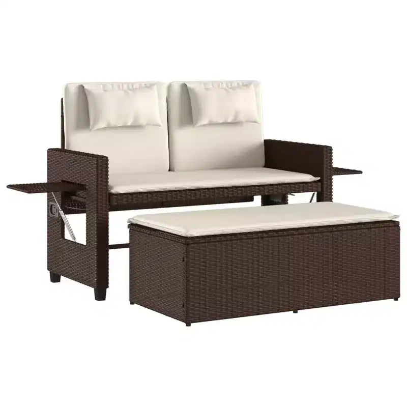 Banc de jardin inclinable avec coussins en poly rotin pour extérieur et balcon