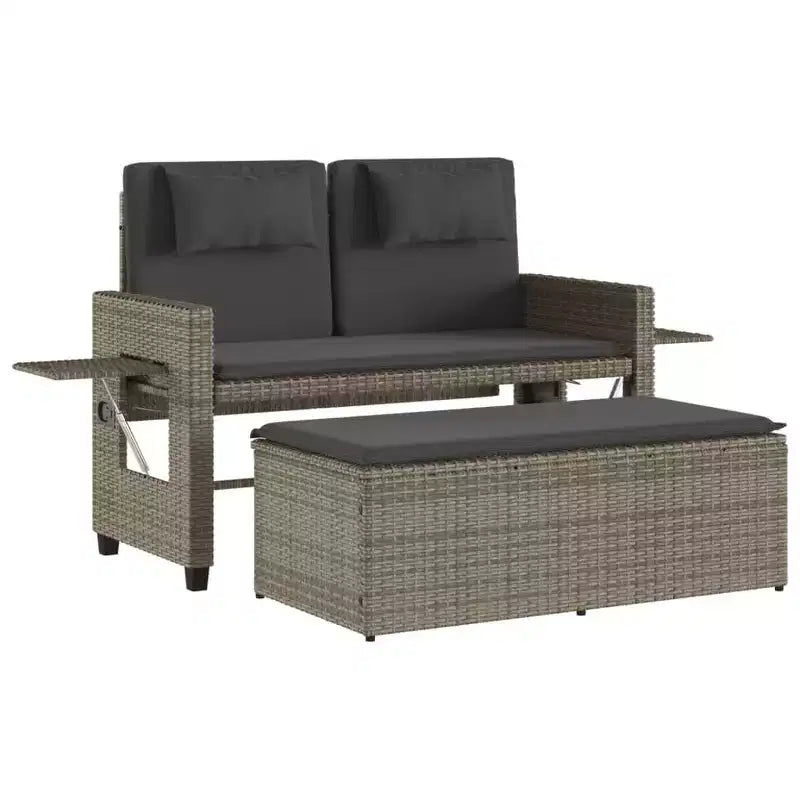 Banc de jardin inclinable avec coussins en poly rotin pour extérieur et balcon
