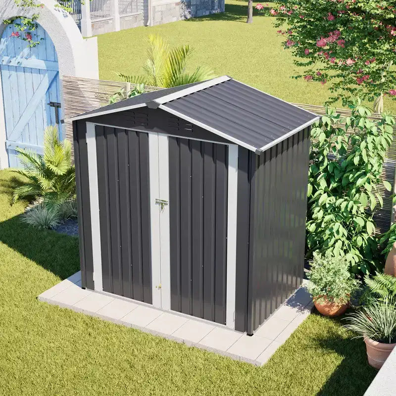 EAGLE PEAK 6x4 FT Metal Outdoor Storage Shed with Lockable Door and Ventilation, Waterproof Garden Tool Shed