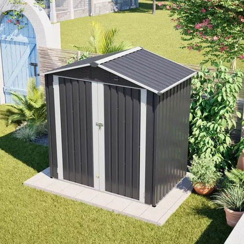 EAGLE PEAK 6x4 FT Metal Outdoor Storage Shed with Lockable Door and Ventilation, Waterproof Garden Tool Shed