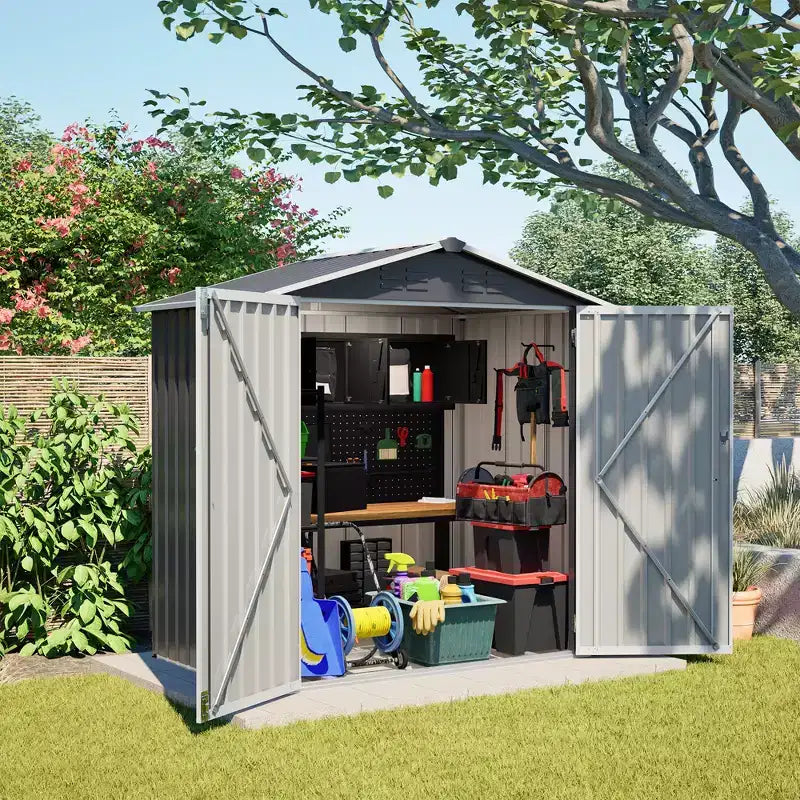Abri de jardin en métal 6x4 pieds avec porte verrouillable et ventilation, étanche